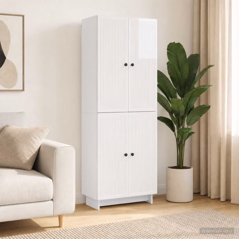 Set di 2 armadi moderni vidaXL in MDF bianco lucido per soggiorno o ufficio, L/P/H: 90,0 x 34,5 x 66,0 cm e L/P/H: 46,33 x 2,0 x 66,0 cm