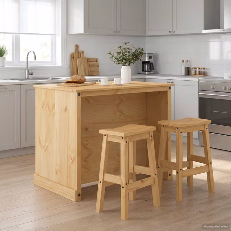Set isola da cucina moderno vidaXL in legno color cera di miele, 3 pezzi, L 112 x P 77 x H 91,5 cm