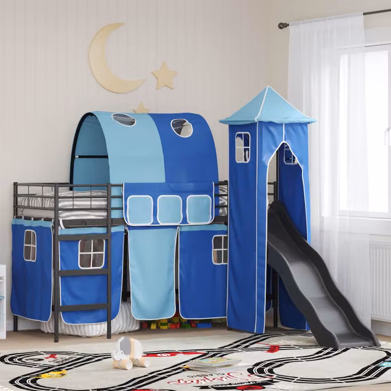Letto a castello per bambini vidaXL in metallo Nero e Blu L/P/H: 190 x 90 x 194 cm