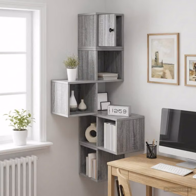 Mensola angolare da parete vidaXL in stile moderno, colore grigio, L/P/H: 48 x 48 x 120 cm