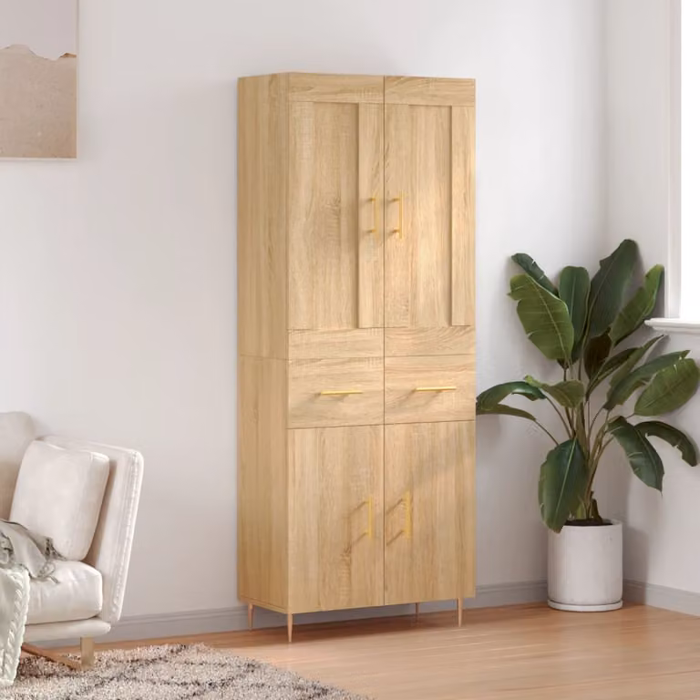 Credenza moderna vidaXL in legno Rovere Sonoma con ante a battente, L/P/H: 69,5 x 34 x 180 cm