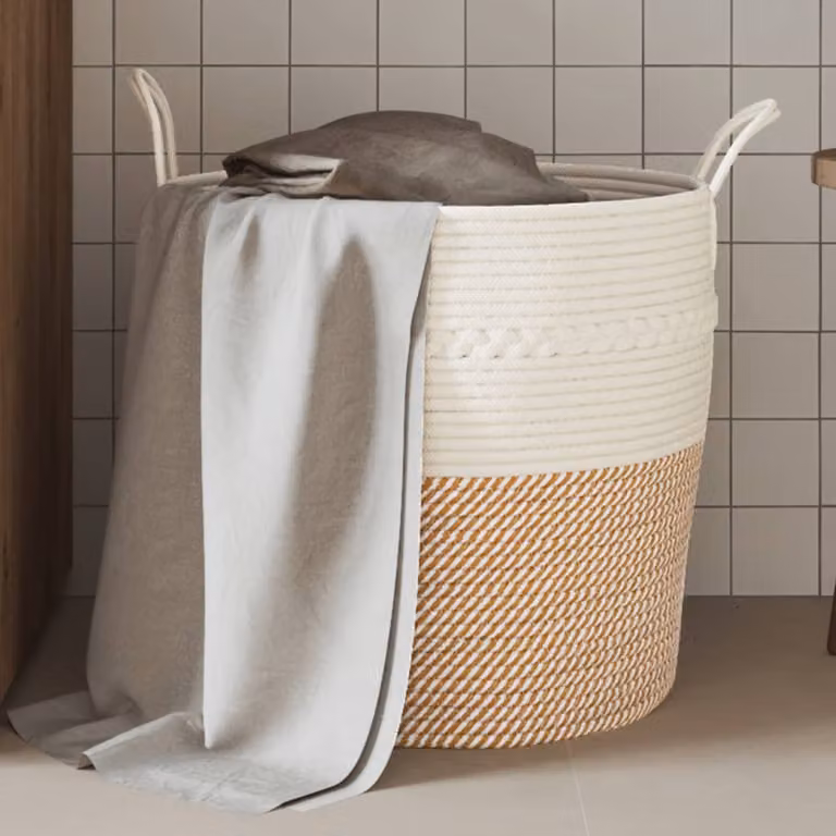 vidaXL Cestino Portaoggetti Multicolore Marrone e Bianco in Tessuto con Maniglie e Design a Trama Aperta Ø43 x H 38 cm