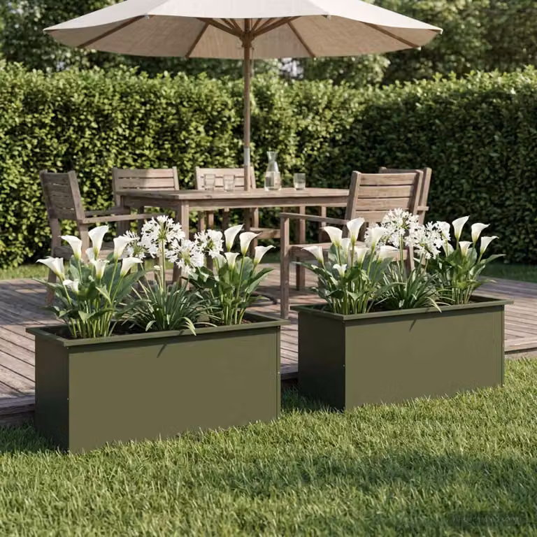 Set di 2 fioriere da giardino con LED vidaXL in acciaio, colore verde, L 100 x P 40 x H 40 cm