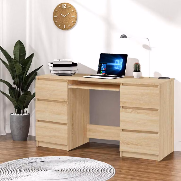 Scrivania da ufficio moderna vidaXL in legno color rovere e beige L: 140 cm, P: 50 cm, H: 77 cm