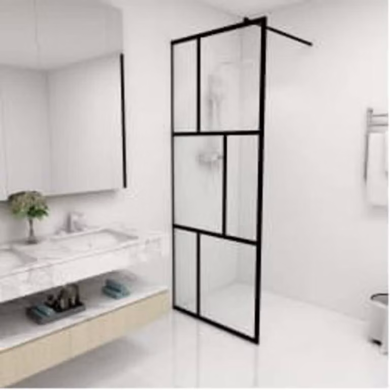 Parete per Doccia Walk-in vidaXL in Vetro Temperato Trasparente con Profilo Nero L: 80 cm, H: 195 cm
