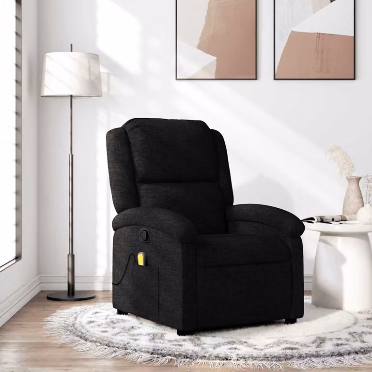vidaXL Poltrona Reclinabile Relax Moderna in Tessuto Nero con Braccioli