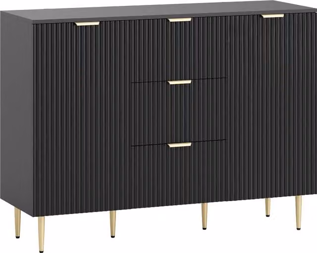 Credenza Moderna HOMCOM in Legno e Metallo con 3 Cassetti e 2 Armadietti, Colore Nero