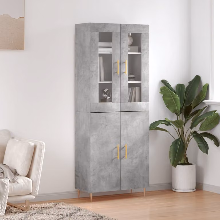 Credenza moderna vidaXL in legno e metallo con ante in vetro, Grigio, L: 69,5 cm, P: 34,0 cm, H: 180,0 cm