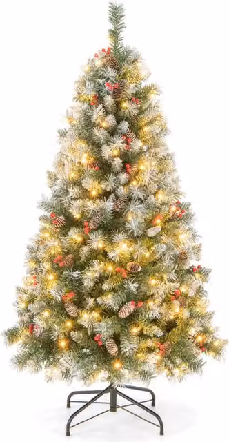 Albero di Natale artificiale pre-illuminato con luci LED bianco caldo, colore verde, Altezza: 150 cm