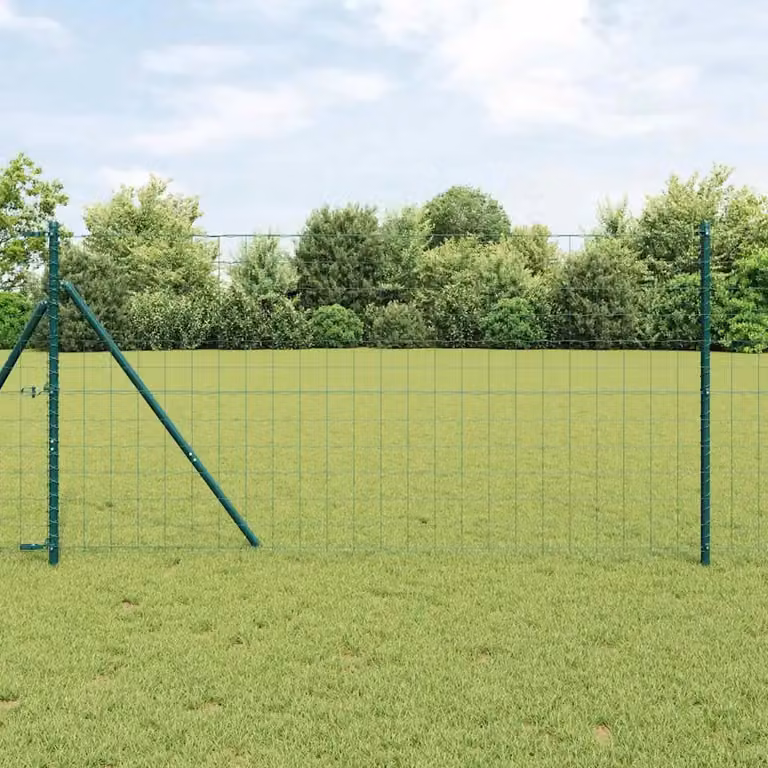 Recinzione in acciaio rivestita in PVC verde con fissaggio a terra vidaXL, L: 25 m, H: 1,2 m