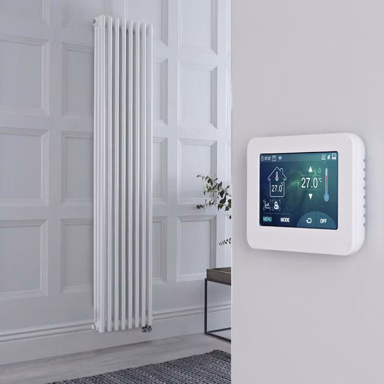 Radiatore Elettrico Verticale Triplo di Design HudsonReed, Bianco, con Termostato Wifi Touchscreen e Controllo via App, 180 x 38 x 38 cm