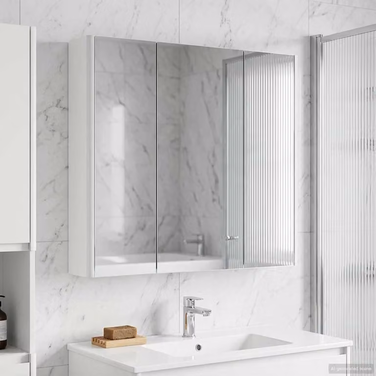 Mobiletto per specchio da bagno vidaXL Bianco con illuminazione LED e specchio su porta, L: 73.5 cm, P: 15.5 cm, H: 70 cm