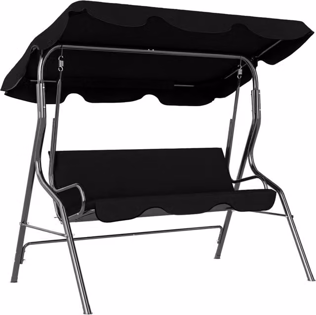 Dondolo da Giardino 3 Posti Xylo con Tettuccio e Cuscini in Acciaio Nero L/P/H: 170 x 110 x 153 cm