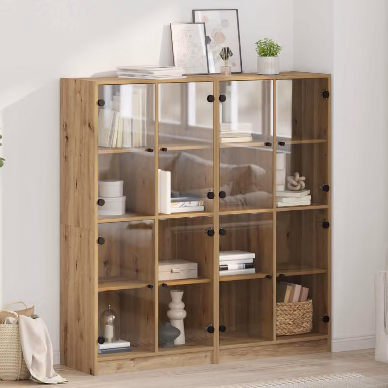 vidaXL Credenza Moderna in Rovere con Ante in Vetro e Ripiani Interni, L/P/H: 68 x 37 x 142 cm