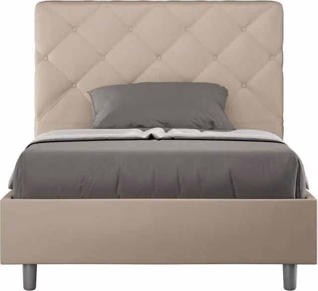 Letto singolo BS COM con rete imbottita in similpelle color beige, L 100 x P 200 cm