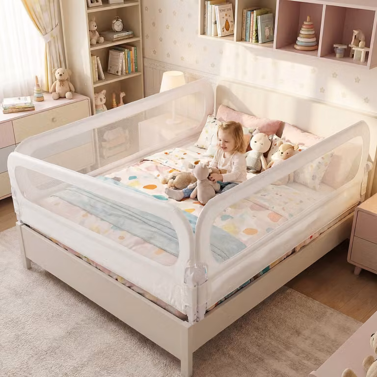 Set di 2 sbarre protettive regolabili pieghevoli Costway, colore bianco, lunghezze 198 cm e 178 cm