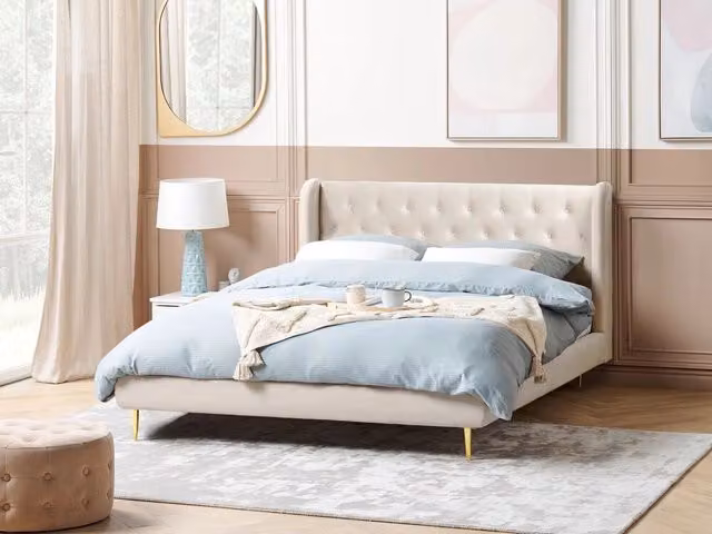 Letto matrimoniale Beliani in velluto beige L/P/H: 160 x 200 x 106 cm