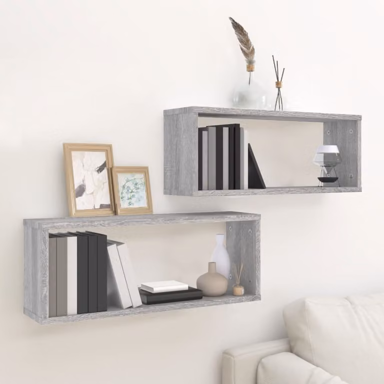 Set di 2 mensole a cubo vidaXL da parete in legno, colore Grigio Sonoma, L 60 cm x P 15 cm x H 23 cm