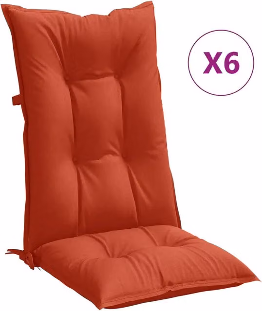 Set di 6 Cuscini per Sedia Schienale Alto DESIGN IN, Colore Rosso, L 120 cm x P 50 cm x H 7 cm, in Tessuto di Poliestere Resistente ai Raggi UV