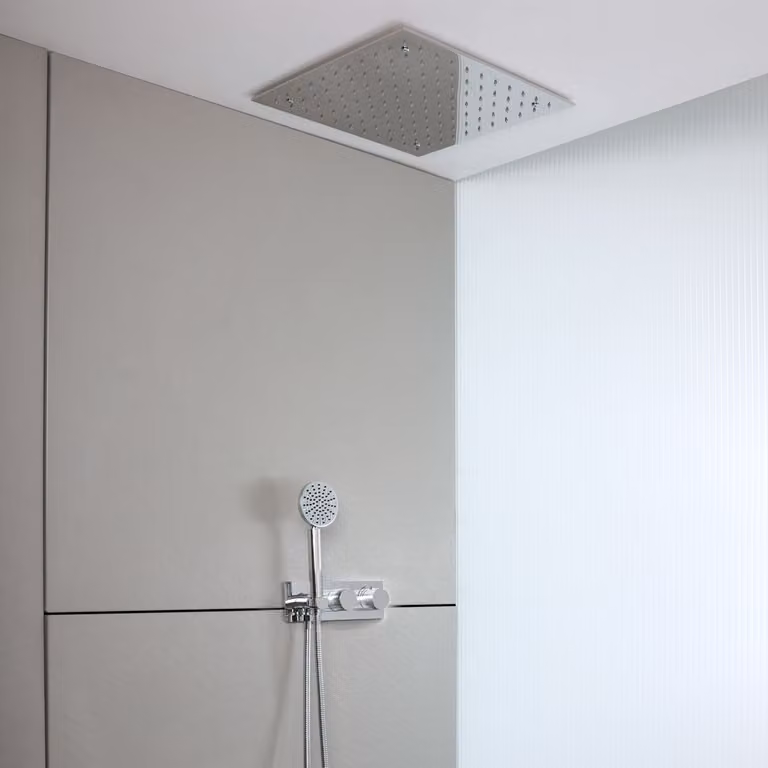 Sistema Doccia Lune HudsonReed con Miscelatore Termostatico, Soffione a Pioggia ad Incasso e Doccetta, Finitura Cromata in Acciaio Inox