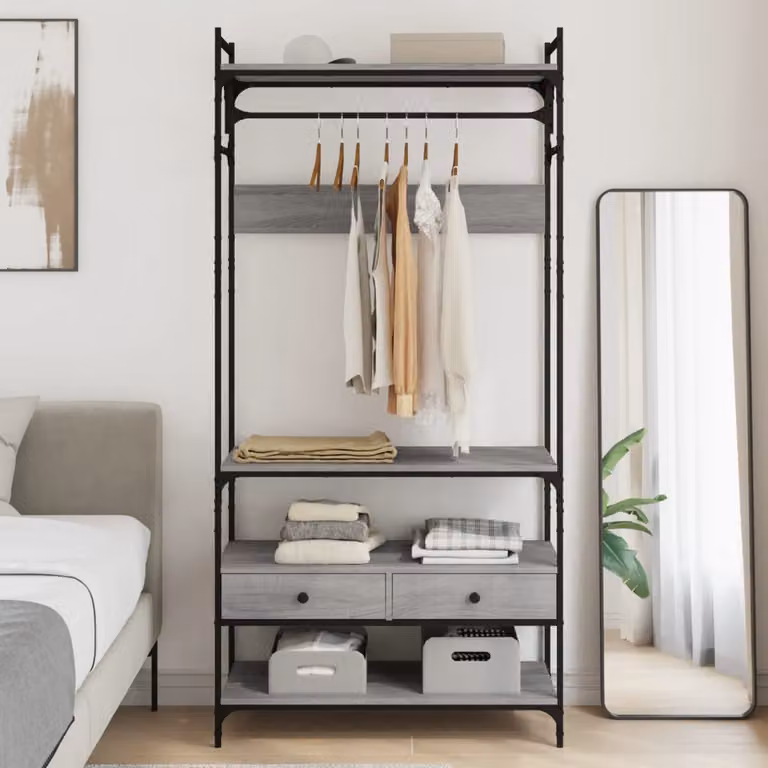Armadio con cassetti e appendiabiti vidaXL, Grigio, L: 89 cm, P: 39 cm, H: 184,5 cm