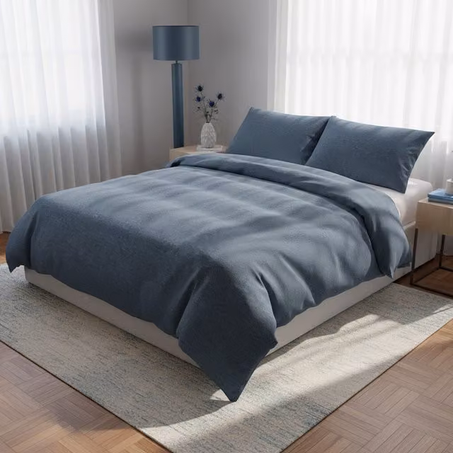 Parure copripiumino e federe KASANOVA in jersey blu, traspirante, L: 160 cm x P: 200 cm