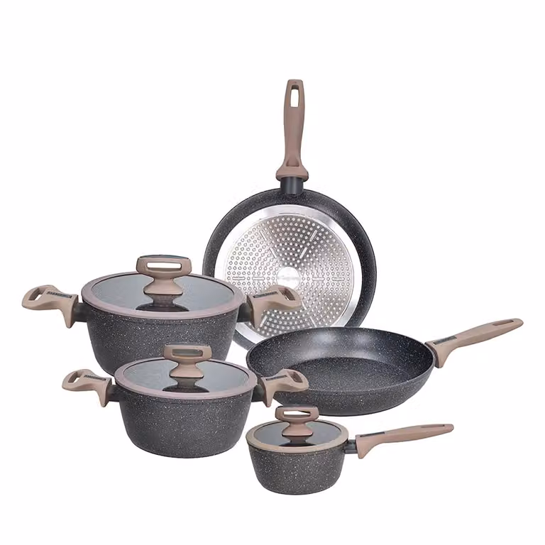Set di pentole e padelle Tognana Class Stone in alluminio forgiato con rivestimento antiaderico effetto pietra, 8 pezzi, colore grigio