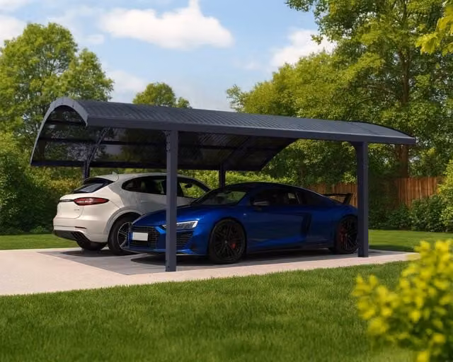 Carport Doppio Arizona Wave CANOPIA in Alluminio e Policarbonato Antracite con Copertura Trasparente L: 6 m, P: 5 m