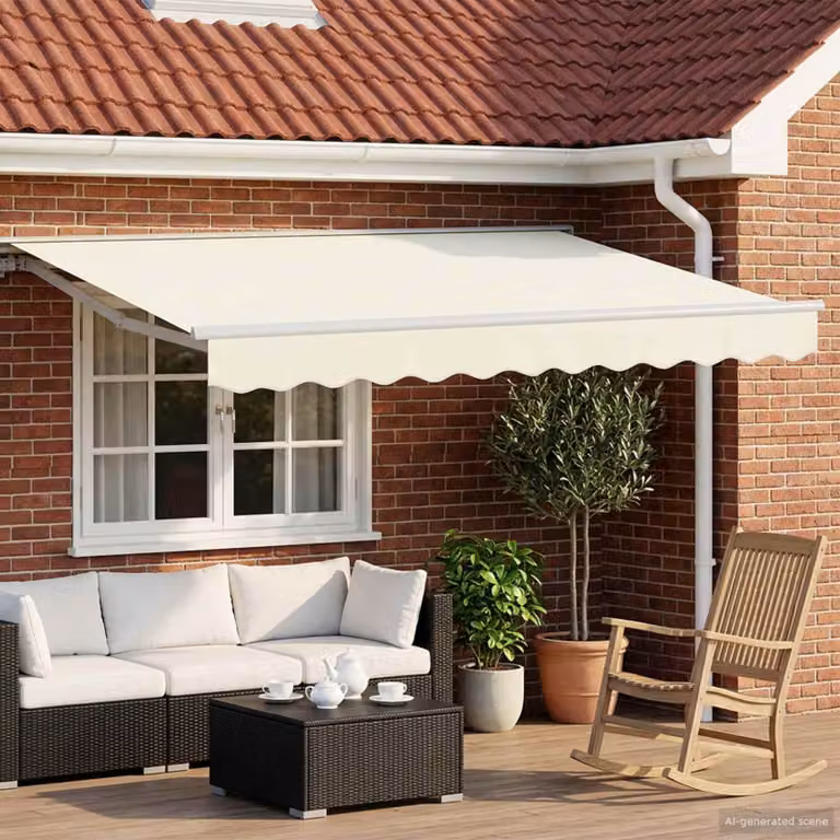 Tettuccio elettrico retrattile vidaXL in alluminio con telecomando, beige e bianco, L 350 cm x P 245 cm