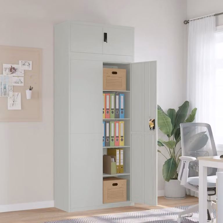 vidaXL Armadio Classificatore in Acciaio Grigio con Ante a Battente e Ripiani Regolabili L: 90 cm, P: 40 cm, H: 220 cm