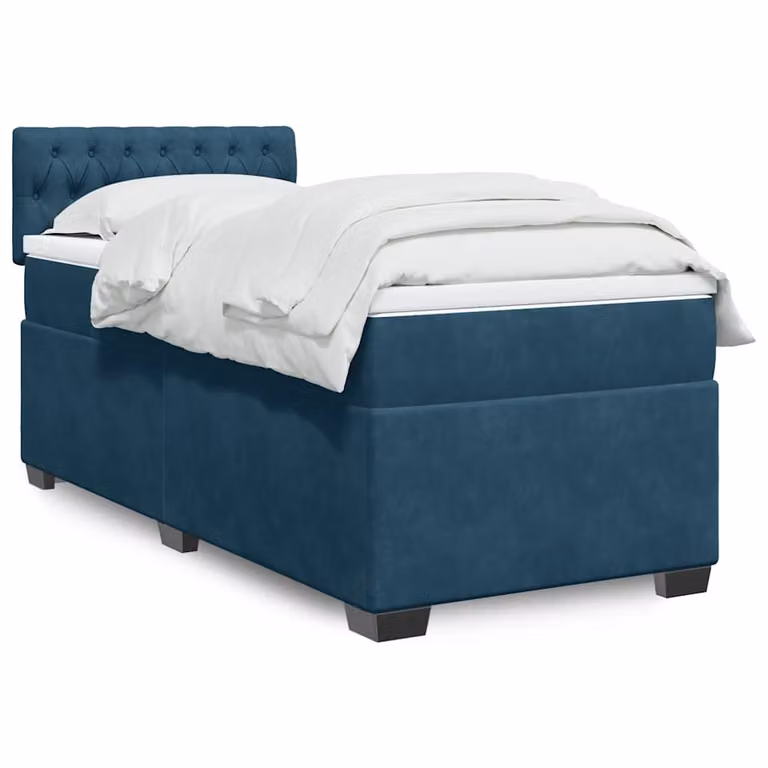 vidaXL Giroletto a Molle con Materasso in Velluto Blu Scuro, L/P/H: 90 x 200 cm