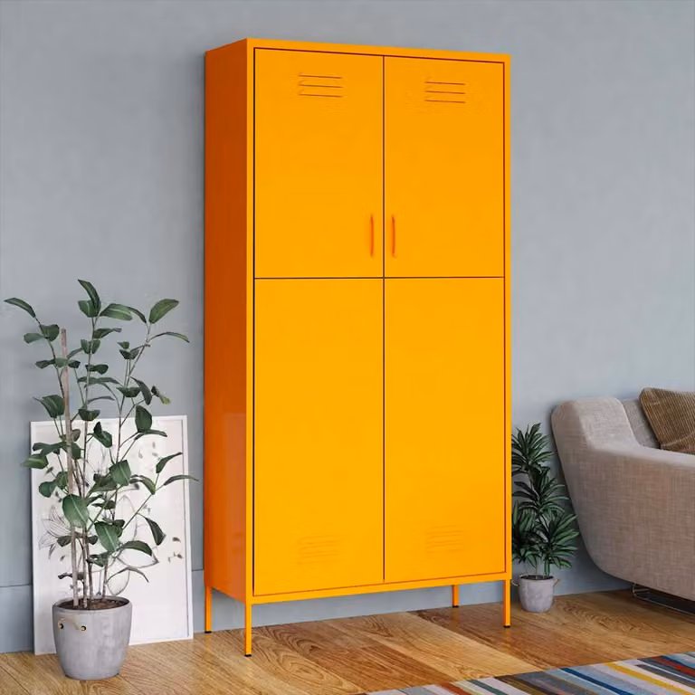 Armadio in metallo vidaXL Giallo con ripiani e appendiabiti L: 90 cm, P: 50 cm, H: 180 cm