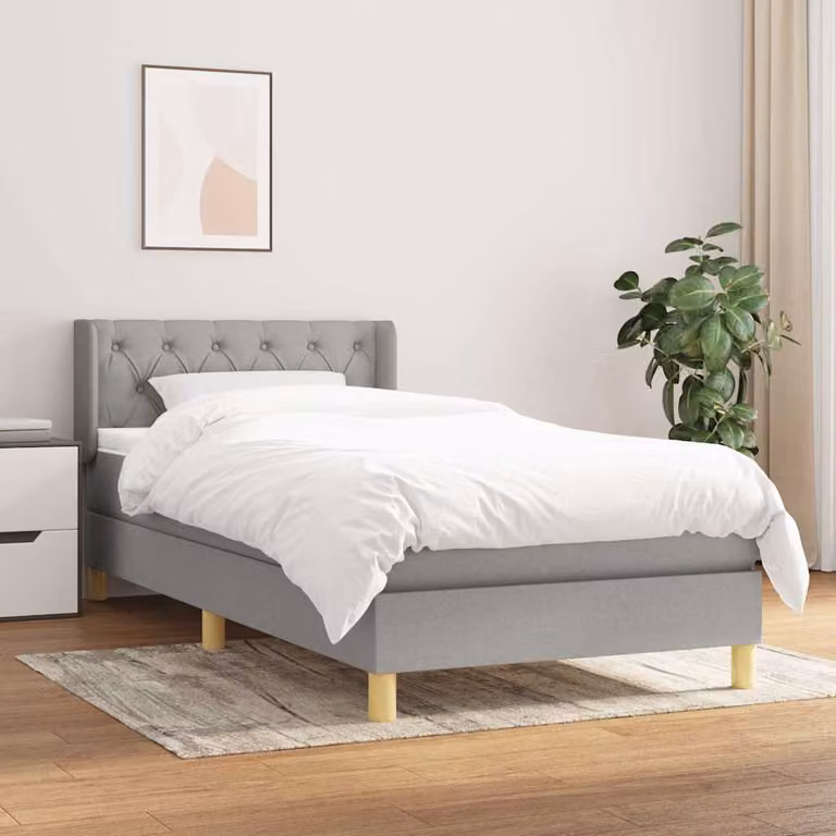 vidaXL Giroletto a Molle con Materasso Ibrido in Tessuto Grigio e Bianco L/P/H: 80 x 200 x 83 cm