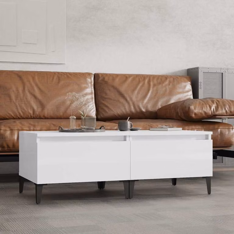 Set di 2 tavolini vidaXL in legno multistrato bianco lucido L/P/H: 50 x 46 x 35 cm