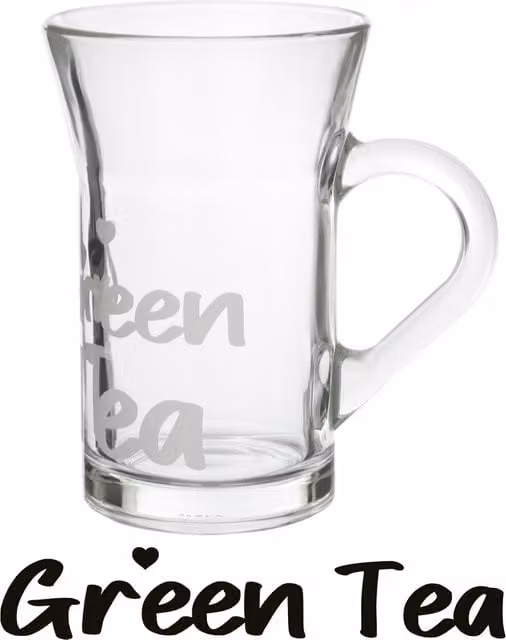 Tazza da tè in vetro trasparente KASANOVA con scritta Green Tea, 230 ml