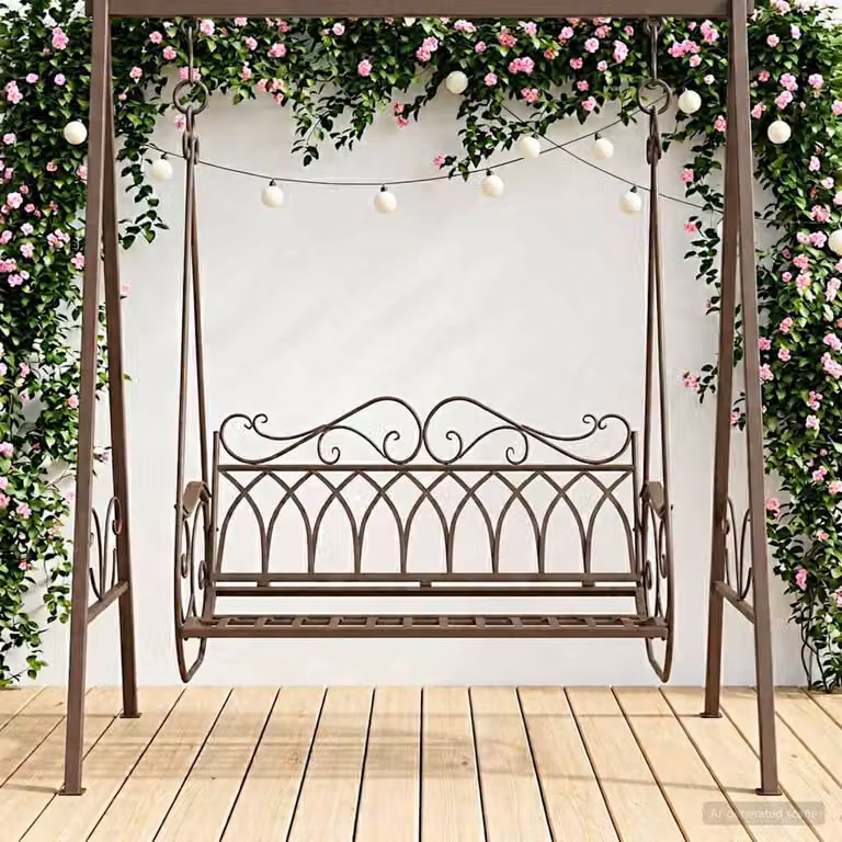 Panchina a dondolo vidaXL in acciaio verniciato a polvere marrone L: 112 cm, P: 60 cm, H: 126,5 cm