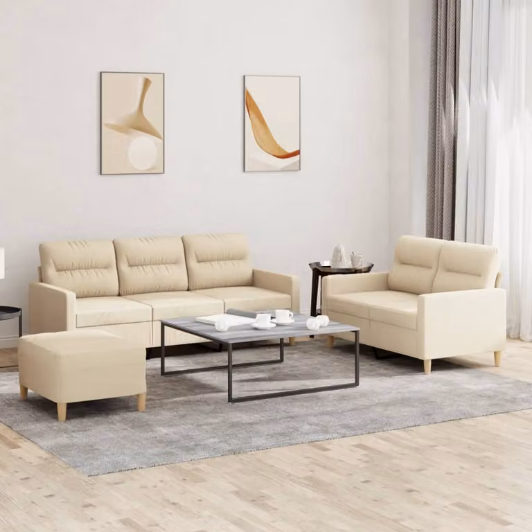 vidaXL Set di Divani Moderno in Tessuto Beige con Cuscini e Pouf