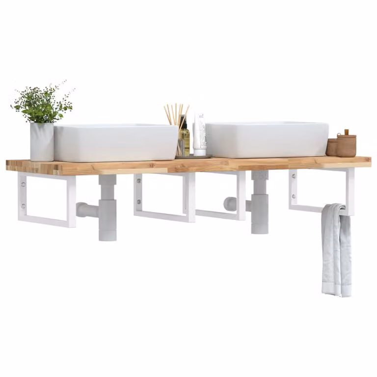 vidaXL Ripiano a Parete per Lavabo in Accacia e Metallo, Bianco e Marrone