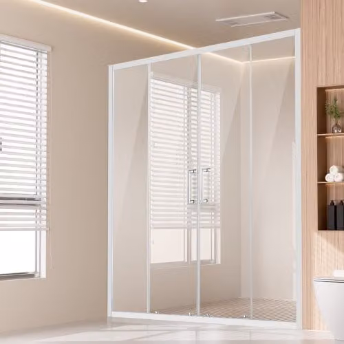 VEVOR Porta Doccia Doppia Scorrevole a Nicchia in Vetro Temperato Trasparente 6 mm, Struttura in Acciaio Inox e Alluminio Cromato, L/P/H: 147 x 150 x 178 cm