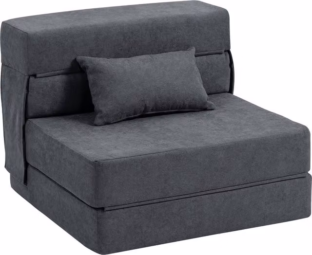 Poltrona Letto Convertibile HOMCOM con Chaise Longue e Materasso, Grigio Scuro, L/P/H: 80 x 80 x 64 cm