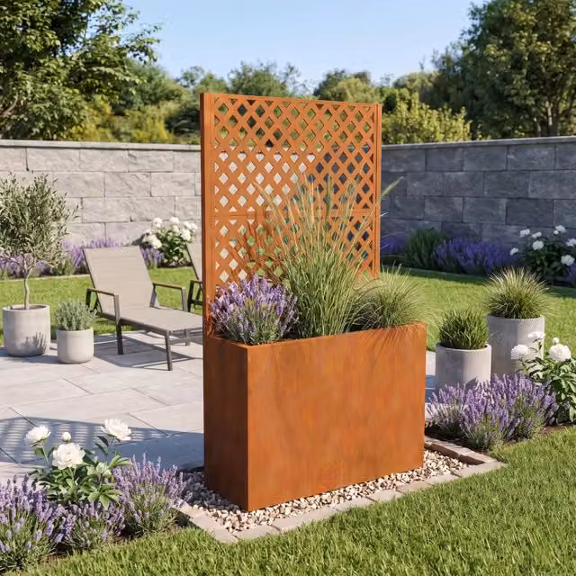 Fioriera Alta con Spalliera Malja in Acciaio Corten Marrone Ossidato casa.pro H: 146 cm, L: 83 cm, P: 31 cm