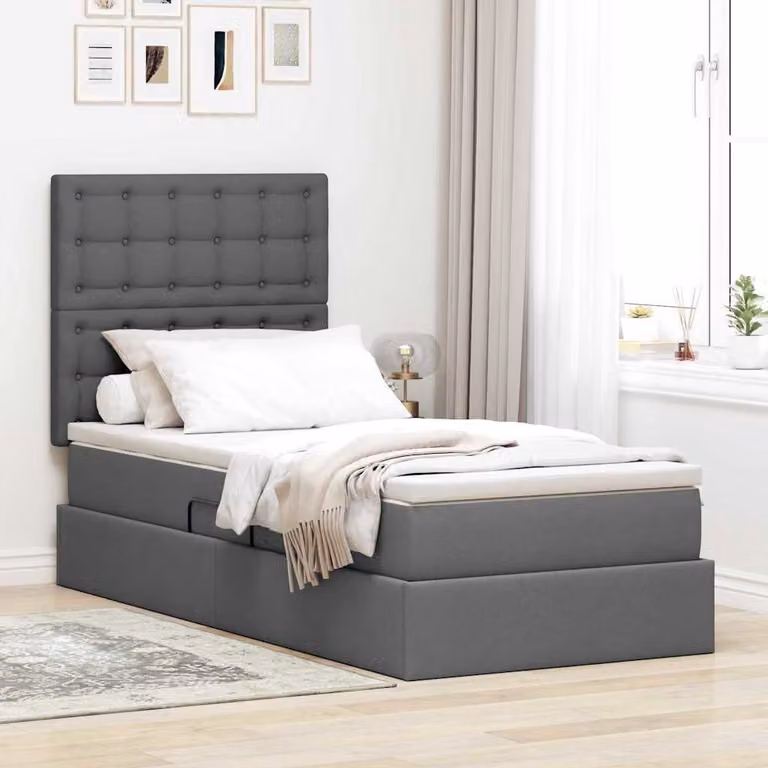 vidaXL Letto con contenitore e materasso moderno in tessuto Grigio scuro L/P/H: 90 x 190 x 128 cm