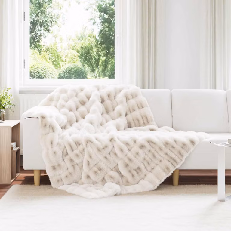 Set di 4 copertine antiscivolo vidaXL Olite in finta pelliccia di coniglio, Bianco, L: 220 cm x P: 150 cm
