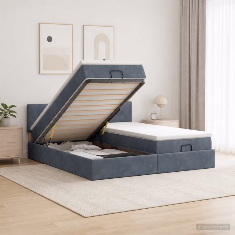vidaXL Letto ottomano con materasso 2 pz in velluto Grigio Scuro L: 200 cm, P: 200 cm, H: 88 cm
