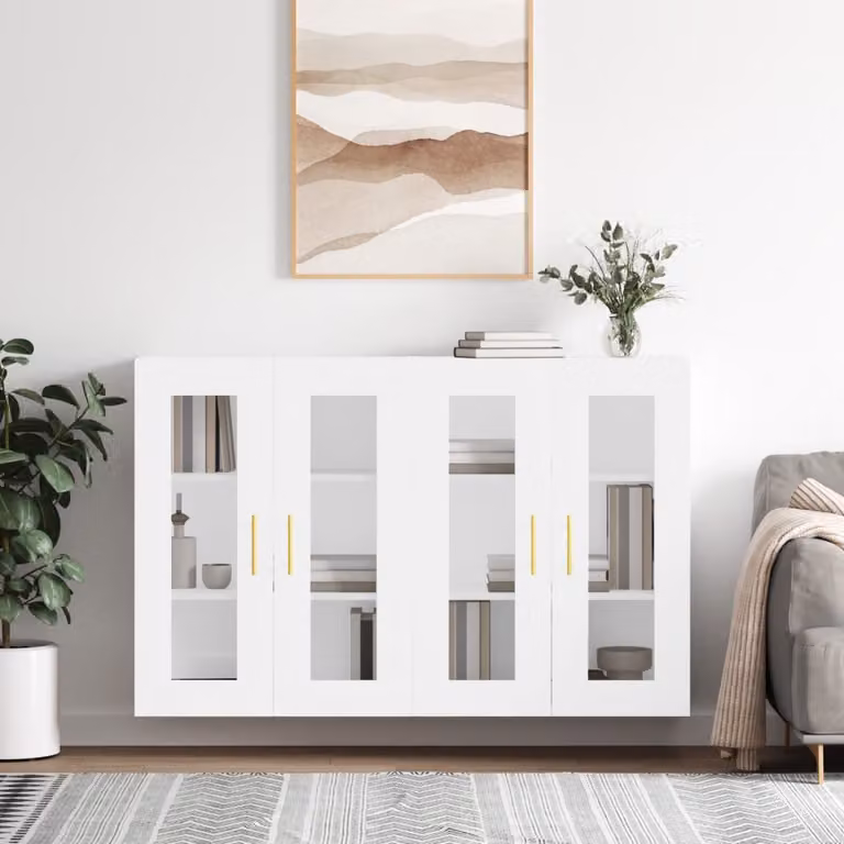 Set di 2 armadietti a parete vidaXL bianchi con ante in vetro e ripiani interni in legno e MDF