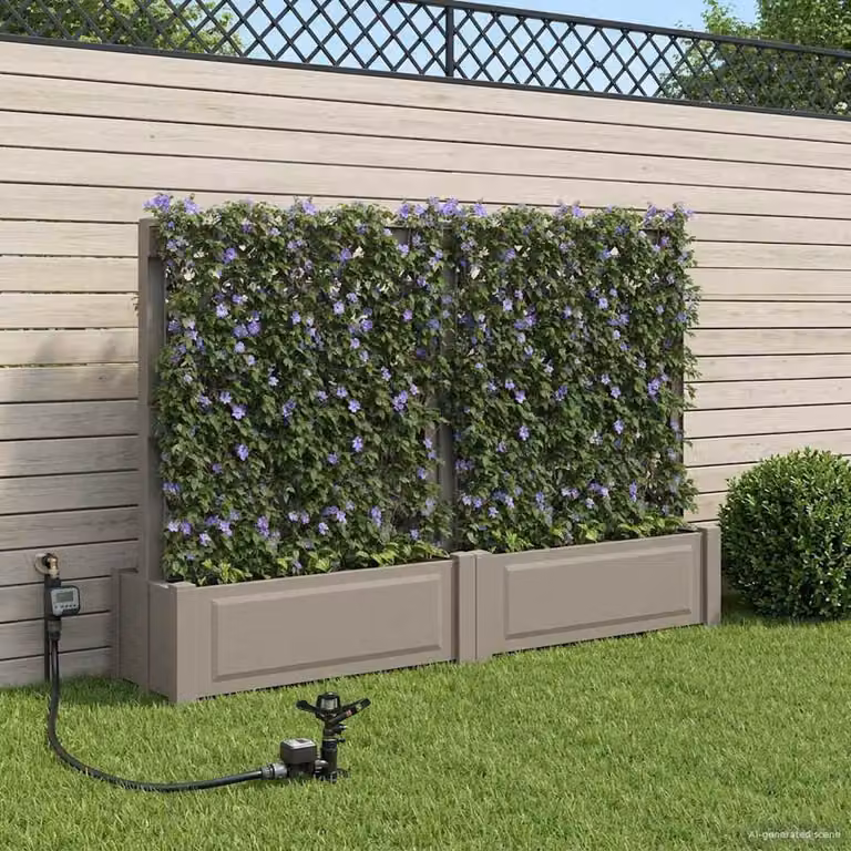 Set di 2 vasi con trellis vidaXL in plastica grigia per giardino ornamentale