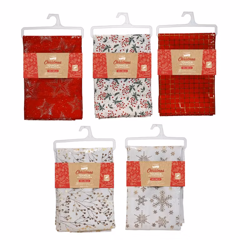 Tovaglia Natalizia Vestiamo Casa Gran Natale Antimacchia per 12 Posti con Decorazioni Laminate L: 360 cm, P: 140 cm