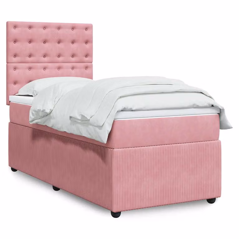 vidaXL Giroletto a Molle con Materasso Ibrido in Velluto Rosa e Bianco L/P/H: 100 x 200 cm