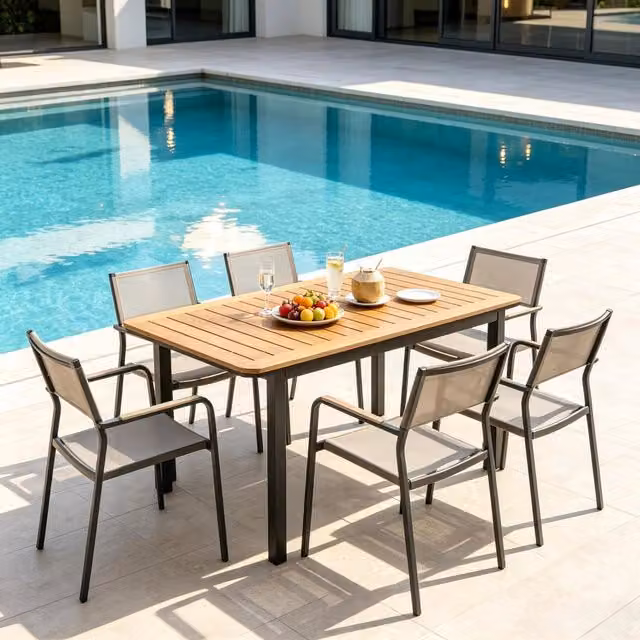 Tavolo da giardino rettangolare Outsunny in metallo e plastica marrone per 6 persone