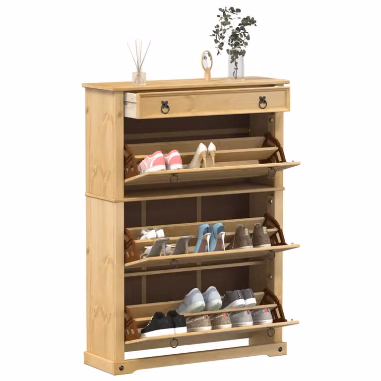 Scarpiera Corona vidaXL in legno di pino massello marrone con ante a ribalta L: 99 cm, P: 32 cm, H: 138 cm